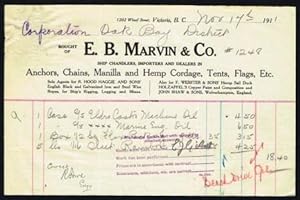 Commercial Invoice from E. B. Marvin & Co., ShipChandlers, Importersand Dealers in Anchors, Chain...