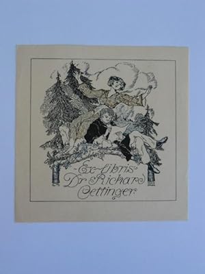 Image du vendeur pour Exlibris fr Dr. Richard Oettinger. Motiv: Schreibender Dichter mit Muse mis en vente par Antiquariat Weber