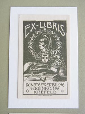 Seller image for Exlibris fr Kunstgewerbliche Vereinigung Krefeld: Motiv: Antiker Krieger, Wappen, Eule und Bcher for sale by Antiquariat Weber