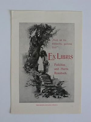 Seller image for Exlibris fr Felicitas und Herta Rossbach. Motiv: Frau bei der Apfelernte. Text: Noch ist die blhende, goldene Zeit! for sale by Antiquariat Weber