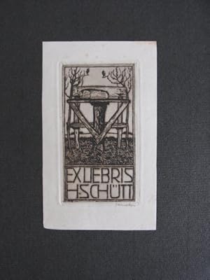 Seller image for Exlibris. Exliebris H. Schtt. Motiv: Tisch mit Buch. Signiert for sale by Antiquariat Weber