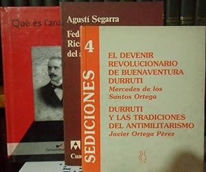 Bild des Verkufers fr FEDERICO URALES Y RICARDO MELLA , TERICOS DEL ANARQUISMO ESPAOL + EL DEVENIR REVOLUCIONARIO DE BUENAVENTURA DURRUTI - DURRUTI Y LAS TRADICIONES DEL ANTIMILITARISMO + QU ES L'ANARQUIA? (3 libros) zum Verkauf von Libros Dickens