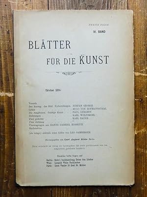 Seller image for Bltter fr die Kunst. Zweite Folge, IV. Band Heft Oktober 1894. for sale by Antiquariat Thomas Rezek