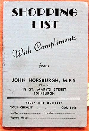 Edinburgh Ephemera: Shopping List with Compliments from John Horsburgh, M.P.S.