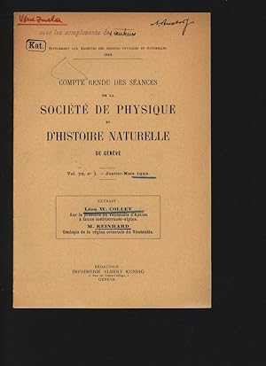 Bild des Verkufers fr Sur la presence au Venzeela d Aptien  faune mditerrano-alpine. Gologie de la rgion orientale du Vnzula. Compte Rendu de la Societe de Physique et d Histoire naturelle de Geneve, Vol. 39, n , Janvier-Mars 1922. zum Verkauf von Antiquariat Bookfarm