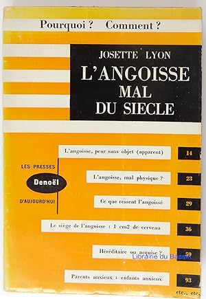 Immagine del venditore per L'angoisse mal du sicle venduto da Librairie du Bassin