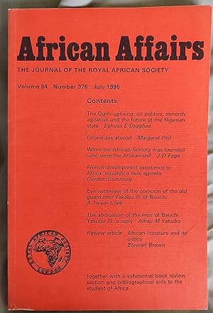 Imagen del vendedor de African Affairs: The Journal of the Royal African Society: Volume 94 Number 376 July 1995 a la venta por Shore Books