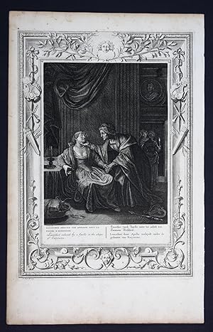 Bild des Verkufers fr Leucothoe seduite par Apollon sous la Figure d'Eurynome. / Leucothoe durch Apollo unter der Gestalt von Eurynome Verfhret. / Leucothoe seduced by Apollo in the shape of Eurynome. / Leucothoe door Apollo verleydt, onder de gedaante van Eurynome." - Leucothea Leukothea Eurynome Apollo Greek Mythologie mythology zum Verkauf von Antiquariat Steffen Vlkel GmbH