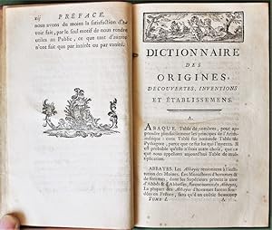 Dictionnaire des origines, découvertes, inventions et établissemens; ou tableau historique de l'o...