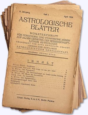 Astrologische Blätter. 6. Jhg. 1924-25, Heft 1 bis 6 [von 12]. Monatsschrift für Forschung und pr...