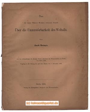 Bild des Verkufers fr ber die unter Philon ' s Werken stehende Schrift ber die Unzerstrbarkeit des Weltalls. zum Verkauf von Heinrich Heine Antiquariat oHG