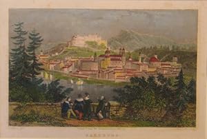 Bild des Verkufers fr Salzburg. Kolorierter Stahlstich v. Radclyffe aus T. Allom "Views in the Tyrol" London 1833, 10 x 15,5 cm zum Verkauf von Antiquariat Johannes Mller