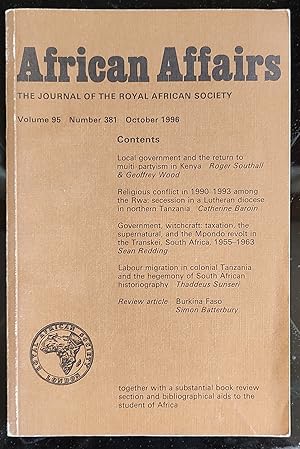 Seller image for African Affairs: The Journal of the Royal African Society: Volume 95, 1996 for sale by Shore Books