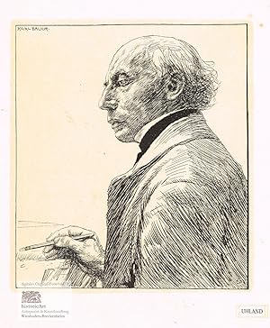 Seller image for Uhland. Halbfigur nach halblinks an Schreibpult stehend. Groe Zinkographie mit Tonplatte nach einer Federzeichnung von Karl Bauer um 1900 for sale by historicArt Antiquariat & Kunsthandlung