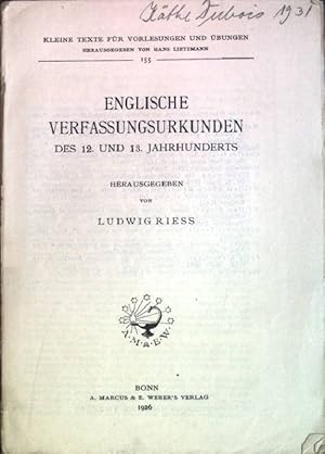 Seller image for Englische Verfassungsurkunden des 12. und 13. Jahrhunderts Kleine Texte fr Vorlesungen und bungen; 155 for sale by books4less (Versandantiquariat Petra Gros GmbH & Co. KG)