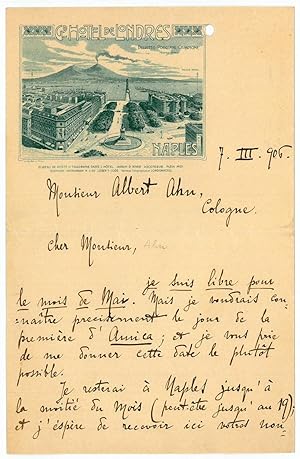 Bild des Verkufers fr Eigenh. Brief mit U. zum Verkauf von Antiquariat INLIBRIS Gilhofer Nfg. GmbH