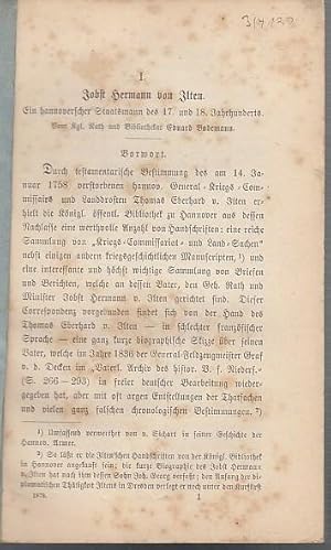 Image du vendeur pour Jobst Hermann von Ilten. Ein hannoverscher Staatsmann des 17. und 18. Jahrhunderts. mis en vente par Antiquariat Carl Wegner