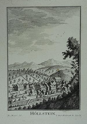 Höllstein. Kupferstich v. Johann Rudolf Holzhalb nach emanuel Höllstein aus D. Brucker "Versuch e...