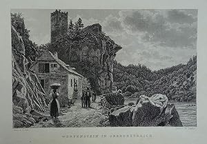 Imagen del vendedor de Werfenstein in Oberoestreich. Stahlstich v. W. Taylor nach J. Alt aus Duller "Die malerischen Donaulnder" Leipzig 1838-40, 10 x 15,5 cm a la venta por Antiquariat Johannes Mller