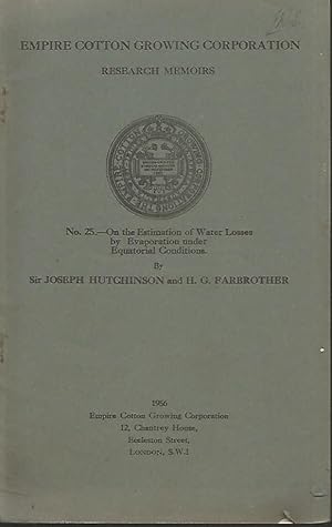 Seller image for On the Estimation of Water Losses by Evaporation under Equatorial Conditions for sale by Black Rock Books