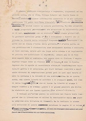 LETTERA DATTILOSCRITTA DI DUE FACCIATE E FIRMATA IN CALCE ALLA SECONDA, Milano, n.m., 1960