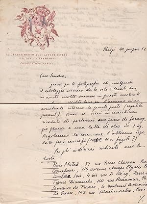 LETTERA DI DUE FACCIATE, MANOSCRITTAT E FIRMATA "tuo LORENZO" ALLA FINE DELLA SECONDA su carta in...