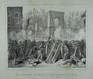Das Vordringen der Croaten bei der Sofienbrücke in Erdberg am 28ten October 1848. Lithographie v....
