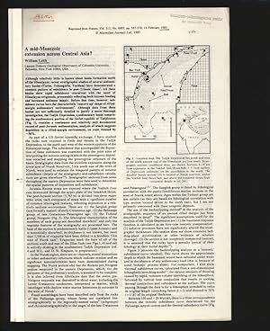 Bild des Verkufers fr A mid-Mesozoic extension across Central Asia? Reprinted from Nature, Vol. 313, No. 6003, pp. 567-570, 14 February 1985. zum Verkauf von Antiquariat Bookfarm
