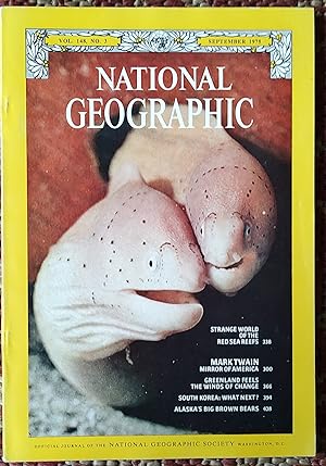 Seller image for National Geographic Magazine September, 1975 / "Strange World of the Red Sea Reefs;" "Mark Twain - Mirror of America;" "Greenland Feels the Winds of Change;" "South Korea: What Next?;" "Alaska's Big Brown Bears" for sale by Shore Books