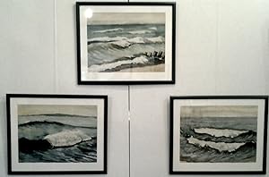 Wellen-Triptychon. - (3 Aquarellbilder im Holzrahmen, unter Glas / signiert, 1959)