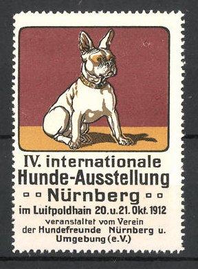 Seller image for Reklamemarke Nrnberg, IV. Int. Hunde-Ausstellung 1912, franzsische Bulldogge, rot for sale by Bartko-Reher