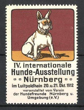 Seller image for Reklamemarke Nrnberg, IV. Int. Hunde-Ausstellung 1912, franzsische Bulldogge, rot for sale by Bartko-Reher