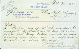 Memorandum: Receipt Involving Purchase of Lumber, from Doe, Kimball & Co. Feb. 2, 1885.