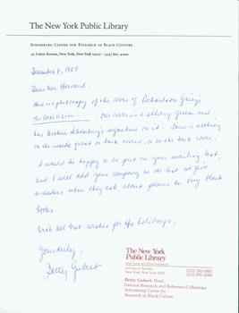 Hand-written letter with original autograph by Betty Gubert (NY Public Library), addressed to Pet...