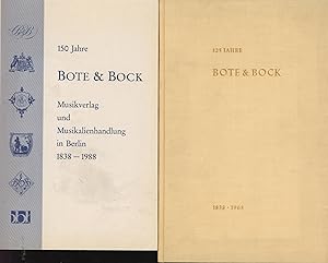 Bild des Verkufers fr 125 Jahre Bote & Bock. 1938 - 1963. "Als Beigabe: "150 Jahre Bote & Bock. Musikverlag und Musikalienhandlung in Berlin 1938 - 1988"";Eine Festschrift mit zahlreichen s/w Abbildungen. Mit einer Beigabe., zum Verkauf von Antiquariat Kastanienhof