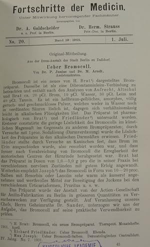 Imagen del vendedor de Ueber Bromocoll, in: Fortschritte der Medicin [Medizin], Bd. 19, Nr. 20 (1. Juli 1901). a la venta por Antiquariat Bookfarm