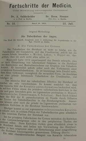 Imagen del vendedor de Die Tuberkulose des Auges. II. Die Tuberkulose der Cornea, in: Fortschritte der Medicin [Medizin], Bd. 19, Nr. 22 (22. Juli 1901). a la venta por Antiquariat Bookfarm
