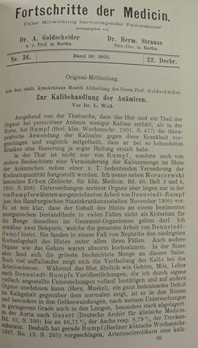 Imagen del vendedor de Zur Kalibehandlung der Anmieen, in: Fortschritte der Medicin [Medizin], Bd. 19, Nr. 36 (22. Dez. 1901). a la venta por Antiquariat Bookfarm