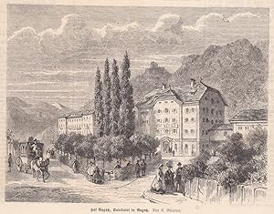 Seller image for Hof Ragaz, das Badehotel in Ragaz. Schne uere Ansicht mit einer Postkutsche im Vordergrund. for sale by Antiquariat Hild