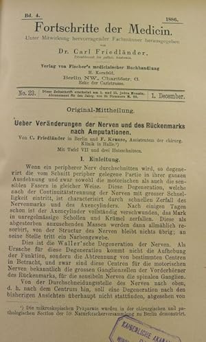 Imagen del vendedor de Ueber Vernderungen der Nerven und des Rckenmarks nach Amputationen, in: Fortschritte der Medicin [Medizin], Bd. 4, Nr. 23 (1. Dez. 1886). a la venta por Antiquariat Bookfarm