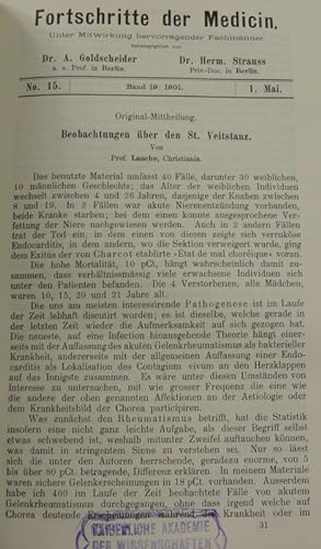 Imagen del vendedor de Beobachtungen ber den St. Veitstanz, in: Fortschritte der Medicin [Medizin], Bd. 19, Nr. 15 (1. Mai 1901). a la venta por Antiquariat Bookfarm