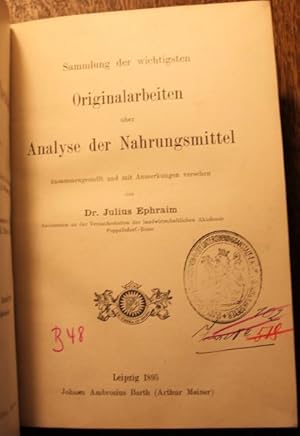 Imagen del vendedor de Sammlung der wichtigsten Originalarbeiten ber Analyse der Nahrungsmittel a la venta por Antiquariat im OPUS, Silvia Morch-Israel