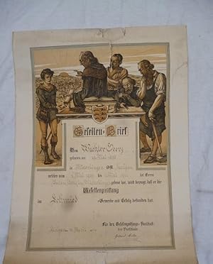 original Urkunde Kunstdruck Schmied Gesellen-Brief Mieterkingen 1912 Saulgau