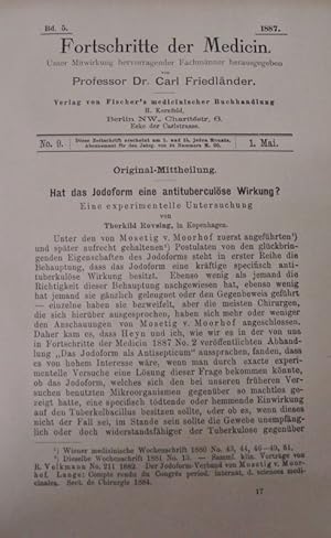 Seller image for Hat das Jodoform eine antituberculse Wirkung, in: Fortschritte der Medicin [Medizin], Bd. 5, Nr. 9 (1. Mai 1887). for sale by Antiquariat Bookfarm