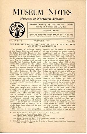 Seller image for Museum Notes: Museum of Northern Arizona, Vol. 10 No. 4, October 1937 - The Eruption of Sunset Crater as an Eyewitness Might have Observed it for sale by Whiting Books