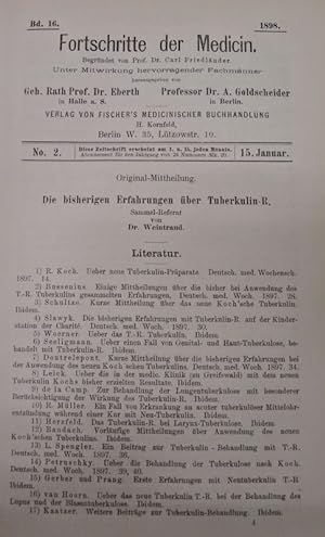 Imagen del vendedor de Die bisherigen Erfahrungen ber Tuberkulin-R., in: Fortschritte der Medicin [Medizin], Bd. 16, Nr. 2 (15. Jan. 1898). a la venta por Antiquariat Bookfarm