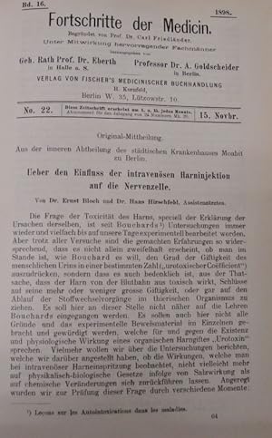 Seller image for Ueber den Einfluss der intravensen Harninjektion auf die Nervenzelle, in: Fortschritte der Medicin [Medizin], Bd. 16, Nr. 22 (15. Nov. 1898). for sale by Antiquariat Bookfarm