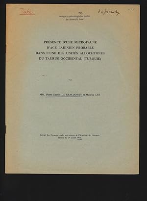 Bild des Verkufers fr Prsence d'une microfaune d'age ladinien probable dans l'une des units allochtones du Taurus occidental (Turquie). Extrait des Comptes rendus des sances de l'Acadmie des Sciences, sance 1er juillet 1968. zum Verkauf von Antiquariat Bookfarm