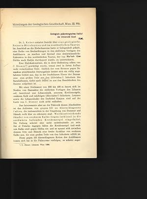 Bild des Verkufers fr Bericht ber eine geologische Reise in Mittelsyrien und im nordstlichen Taurus. Mitteilungen der Geologischen Gesellschaft, Wien. III. 1910. zum Verkauf von Antiquariat Bookfarm