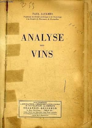 Imagen del vendedor de ANALYSE DES VINS. a la venta por Le-Livre